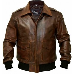 A2 Aviator Flight Military Pilot Bomber Brown Leather Jacket